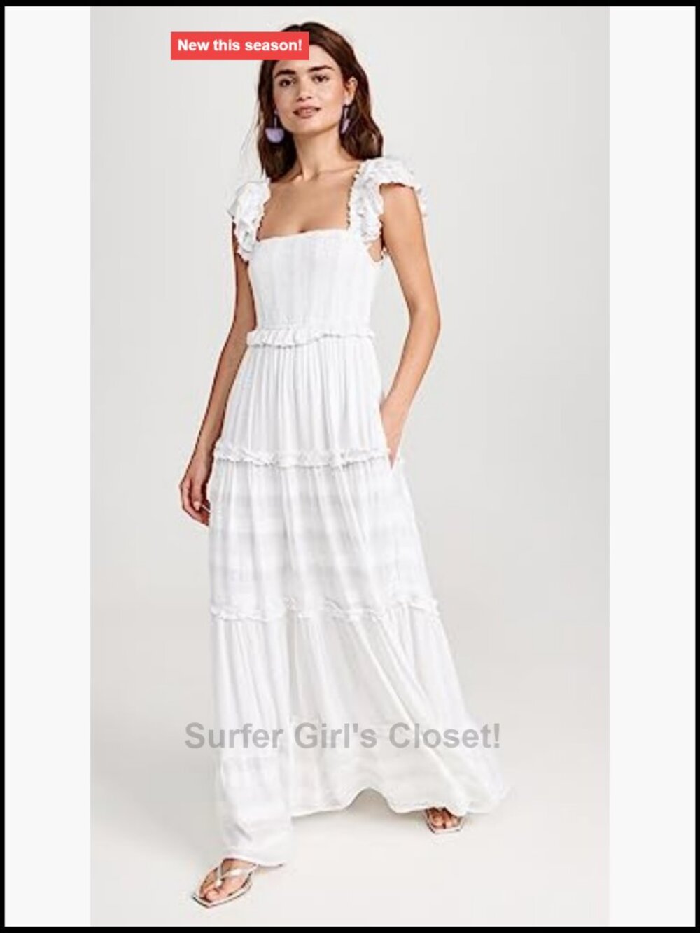 Women's Victoria Dress Cotton Coverup Maxi Flutter Sleeve Smocked - Picture 5 of 7